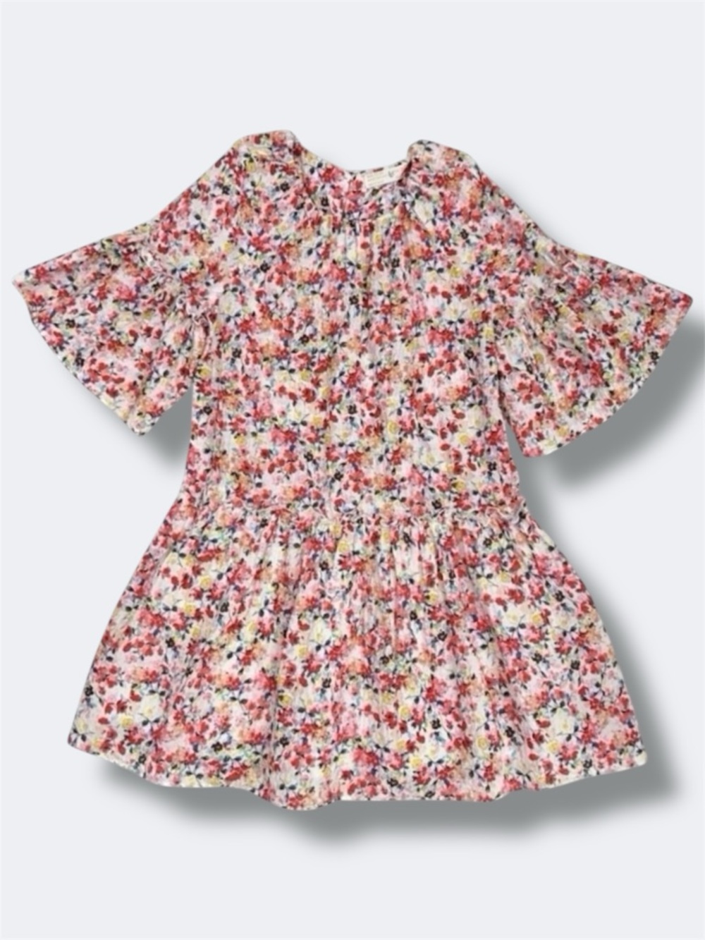 Zara Dress Girls 10 Floral Cotton Ruffle Sleeve Drop Waist Boho Spring